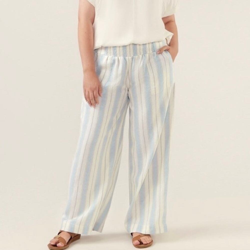 Nomad The Label Del Mar Striped Linen Blend Pants Wide Leg Smocked Waist